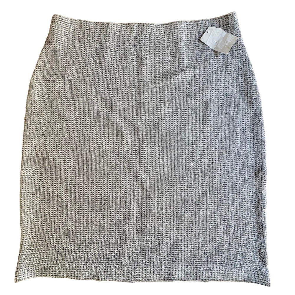 $495 NWT St. John Silver White Metallic Textured Knit Pencil Skirt 10 Zip *READ*